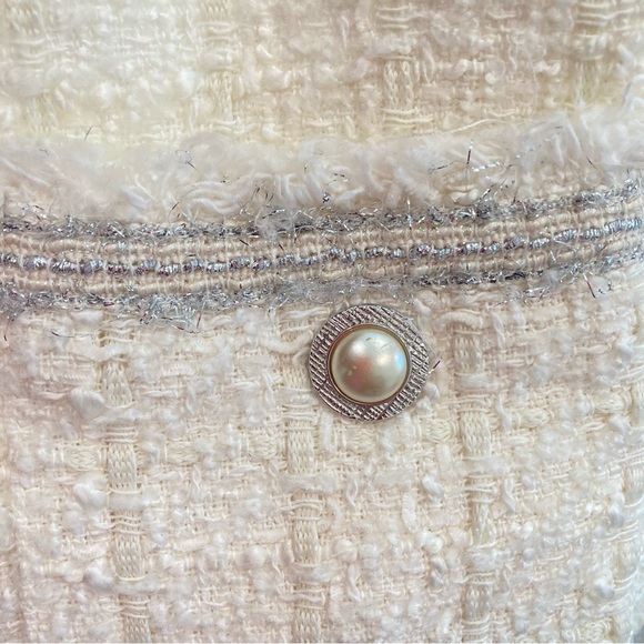 ZARA Ivory White Cream Silver Tweed Fringe Pearl Button Mini Skirt - Picture 8 of 9